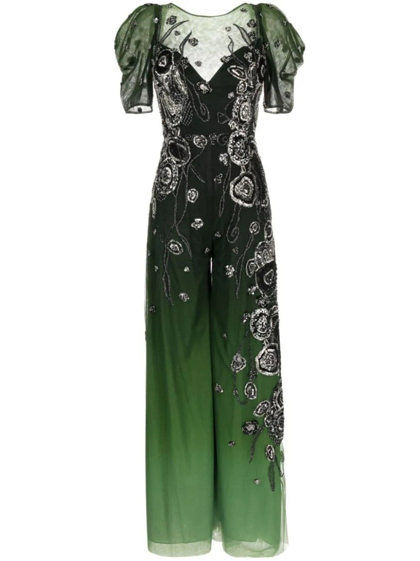 Saiid Kobeisy Gradient Printed Tulle Jumpsuit With Beading