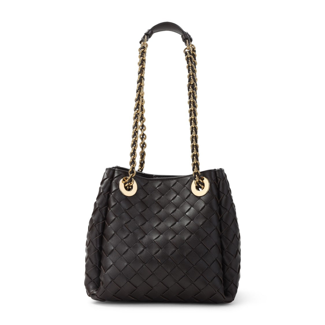 Bottega Veneta Woven Leather Shoulder Bag With Chain Straps And Structured Silhouette