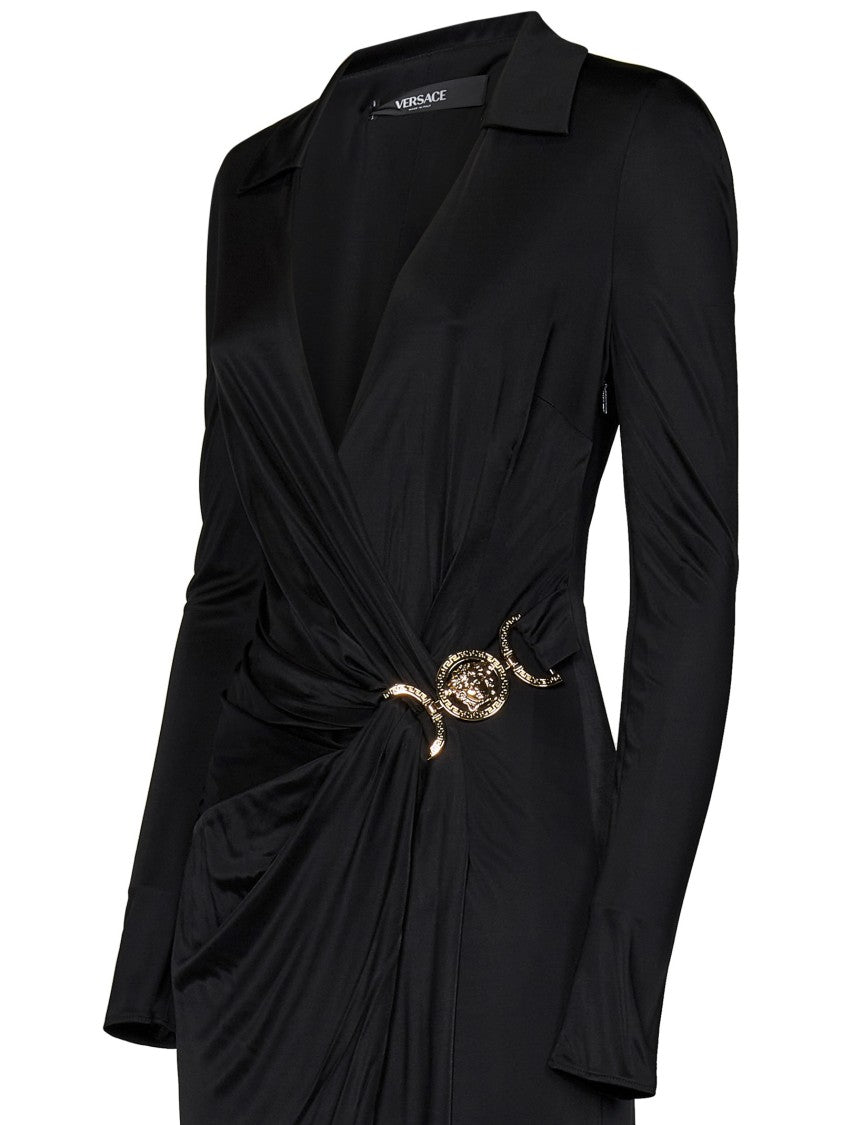 Versace Black Midi Dress With Medusa Details