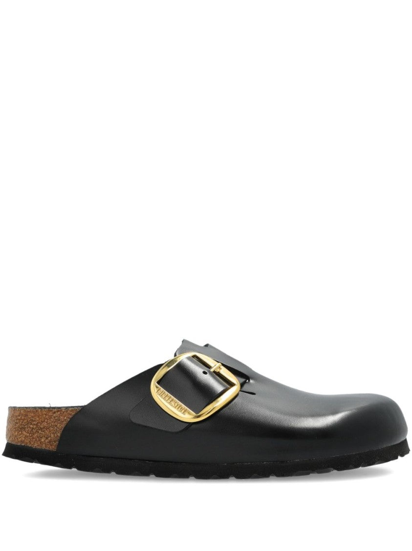 Birkenstock Black Slip-On Sandals With Gold-Tone Buckle