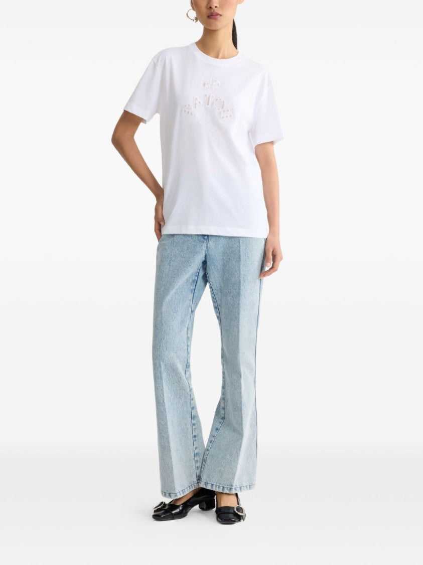 Patou White Logo Embroidery Short Sleeve Top