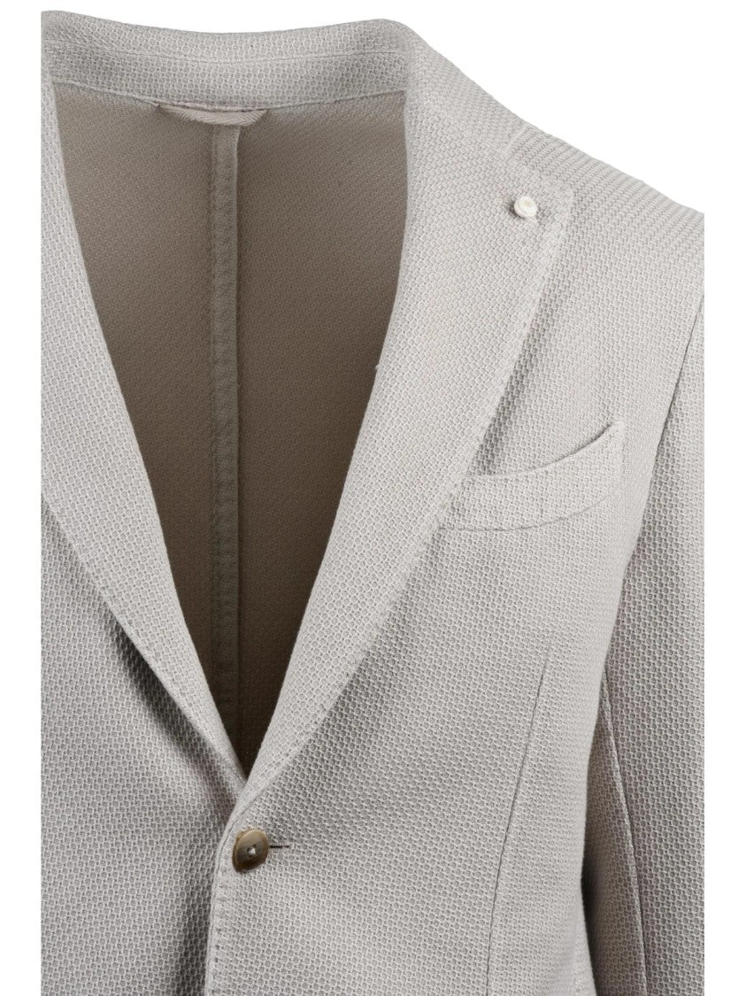 Luigi Bianchi Beige Cotton Jacket With Textured Fabric And Modern Fit