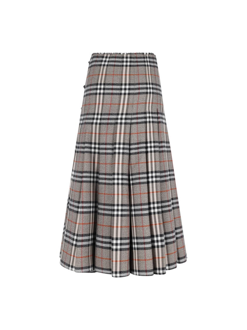 Burberry Check Midi Skirt – Brown