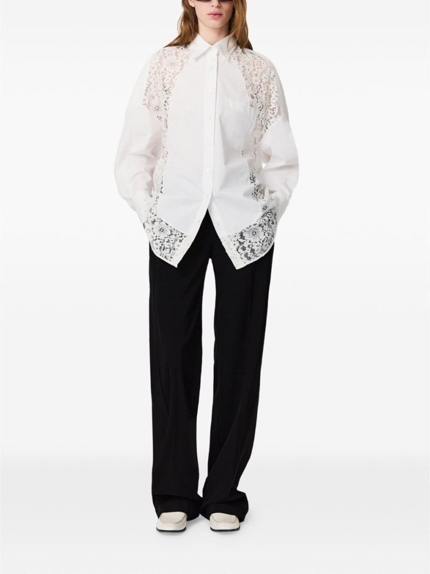 Stella Mccartney White Button-Down Cotton Lace Insets Shirt