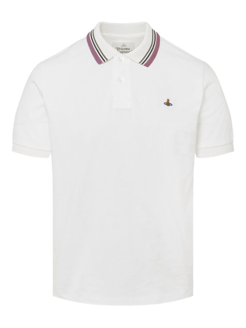 Vivienne Westwood White Ribbed Collar Logo Detail Polo