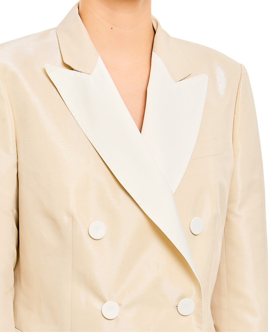 Alberto Biani Tailored Double-Breasted Jacket With Shiny Beige Finish