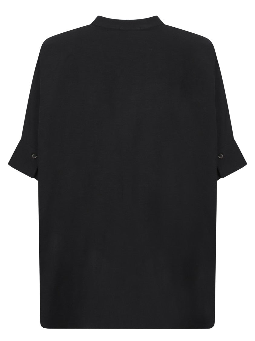 Blanca Vita Mandarin Collar Blouse With Short Sleeves And Button Closure