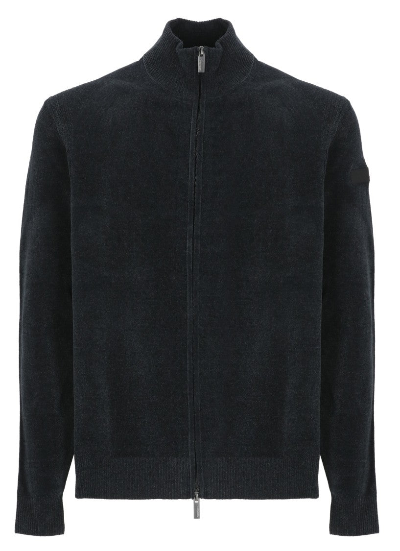 Rrd Blue Velvet High Neck Zip Cardigan