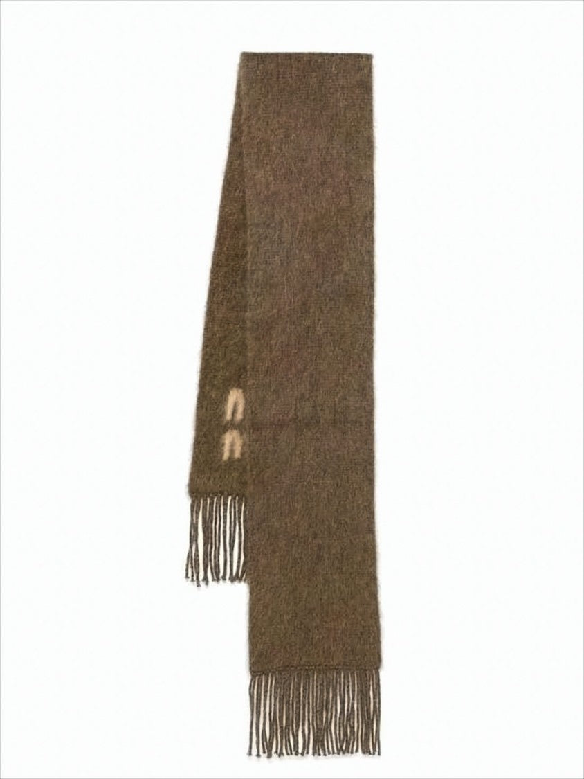 Miu Miu Fringed Brown Scarf With Tonal Pattern