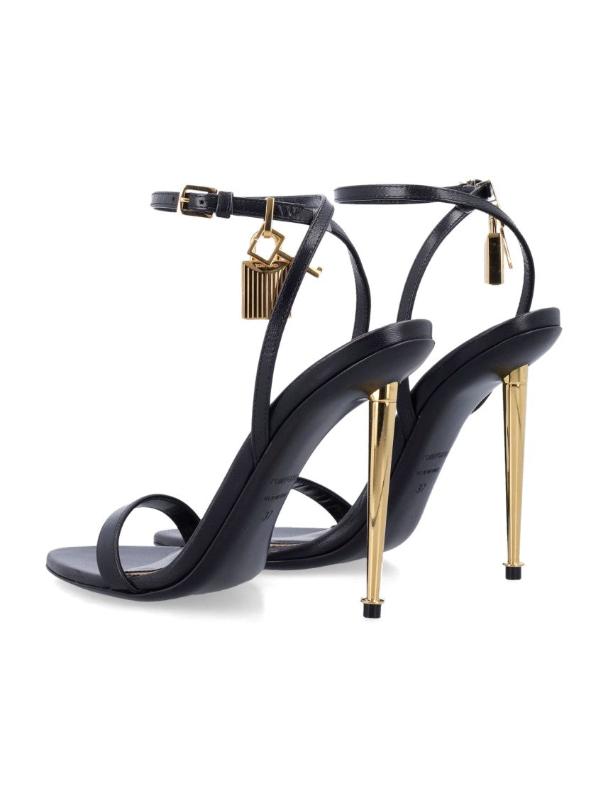 Tom Ford Leather Metallic Heel Padlock Sandals
