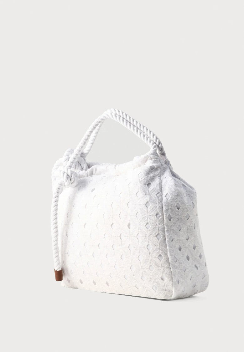 Max Mara White Geometric Tote Bag With Twisted Rope Handles