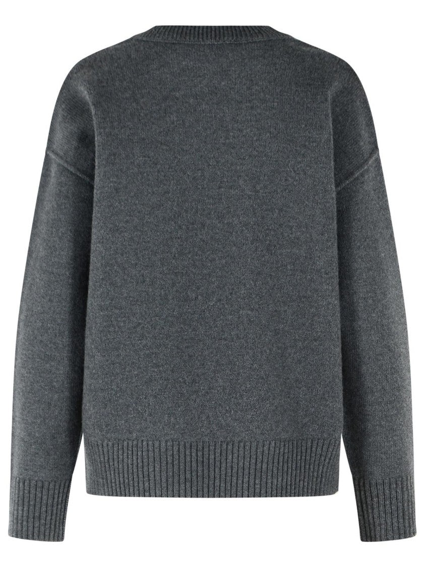 Ami Paris Grey Ami De Cœur Round-Neck Wool Sweater