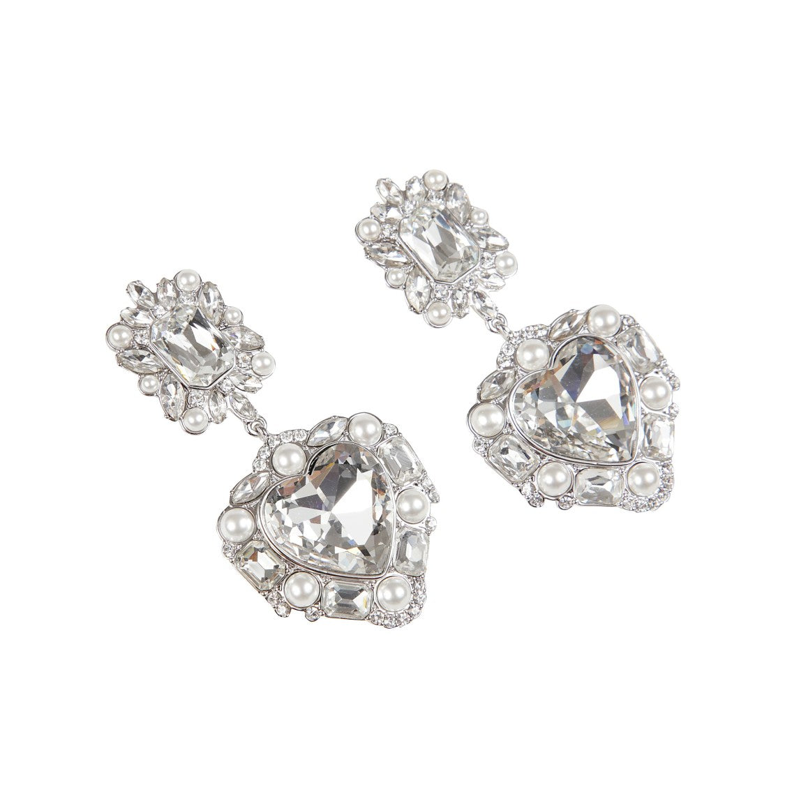 Self-Portrait Tiered Heart Earrings With Crystal And Pearl Accents