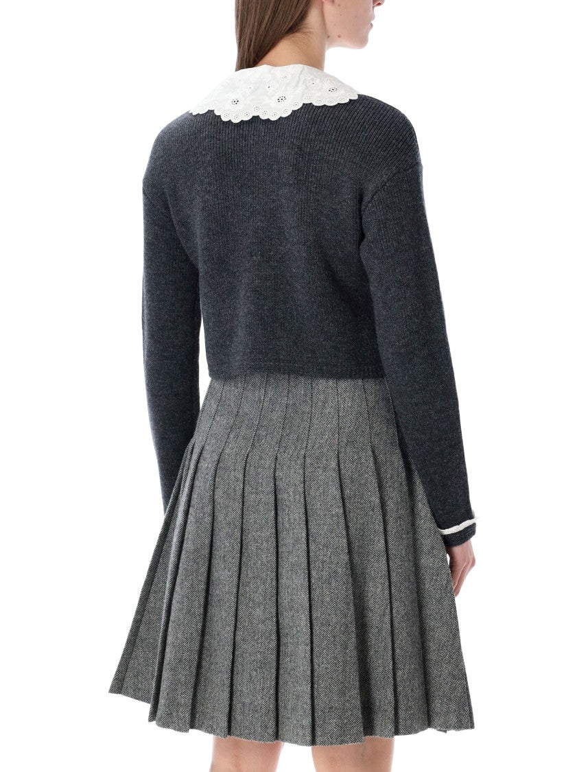 Self-Portrait Charcoal Knit Lace Collar Cardigan