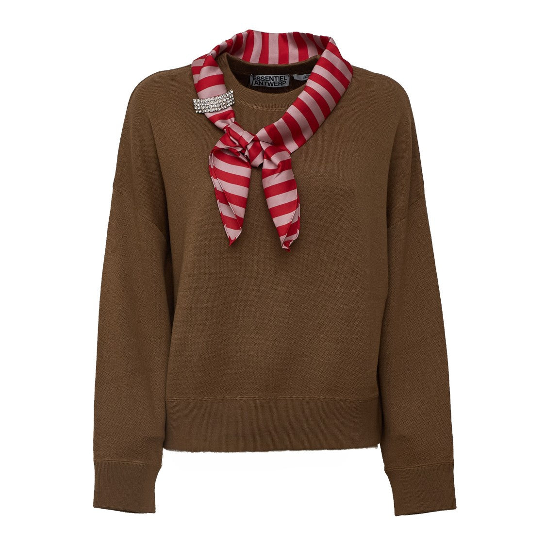 Essentiel Antwerp Camel Kurtis Wool-Blend Striped Scarf Sweater