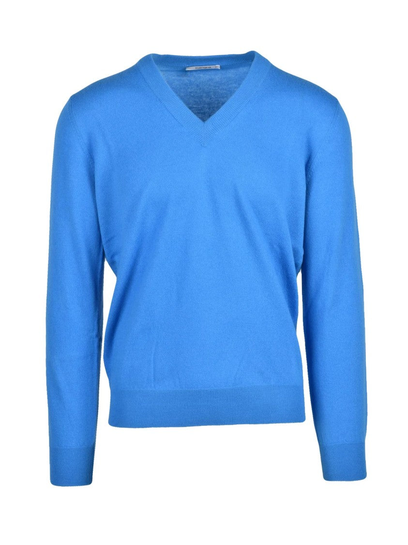Kangra Extrafine Merino Wool V-Neck Pullover In Light Blue