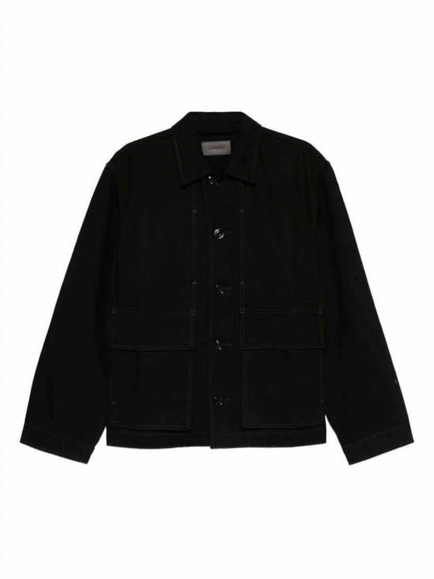 Lemaire Boxy Black Jacket With Classic Collar And Flap Pockets