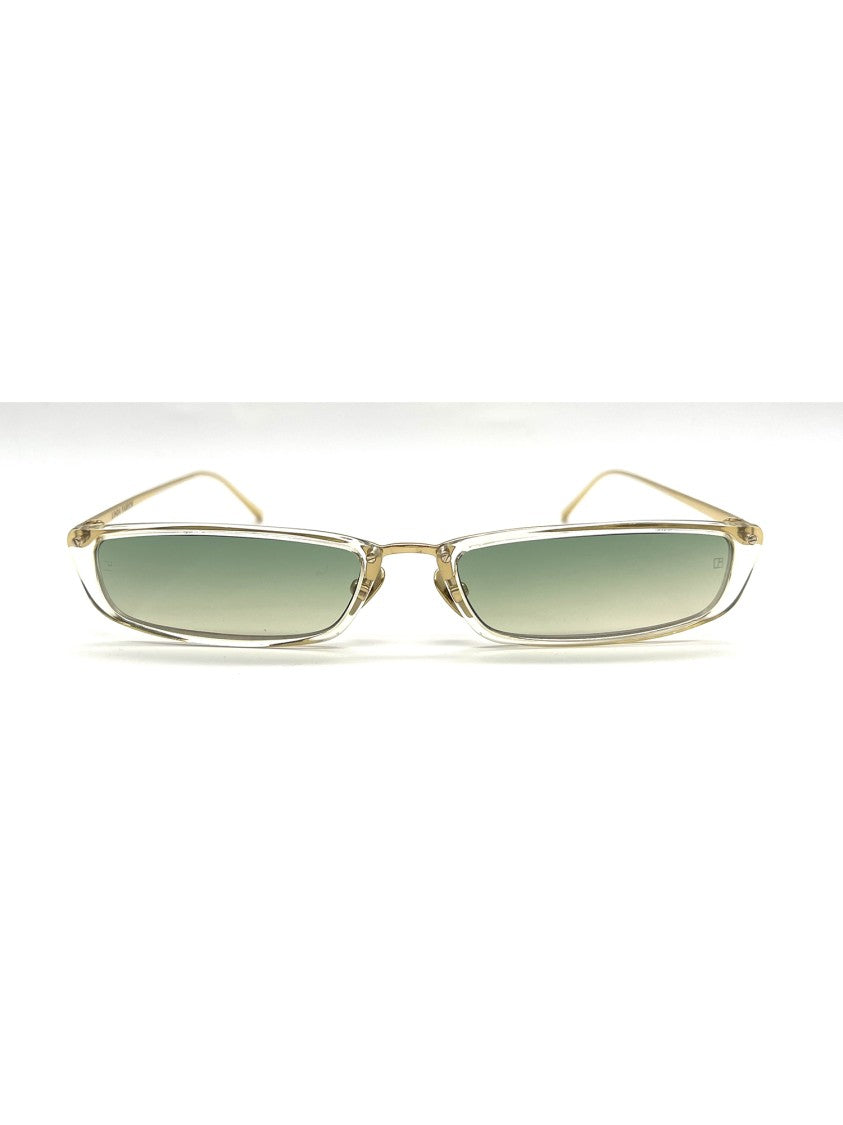 Linda Farrow Rectangular Green Sunglasses With Metallic Accents