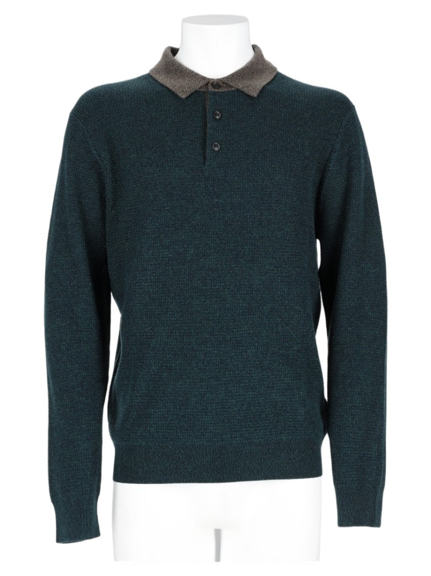 Paul Smith Green Merino Wool-Blend Long-Sleeve Knit Polo Shirt