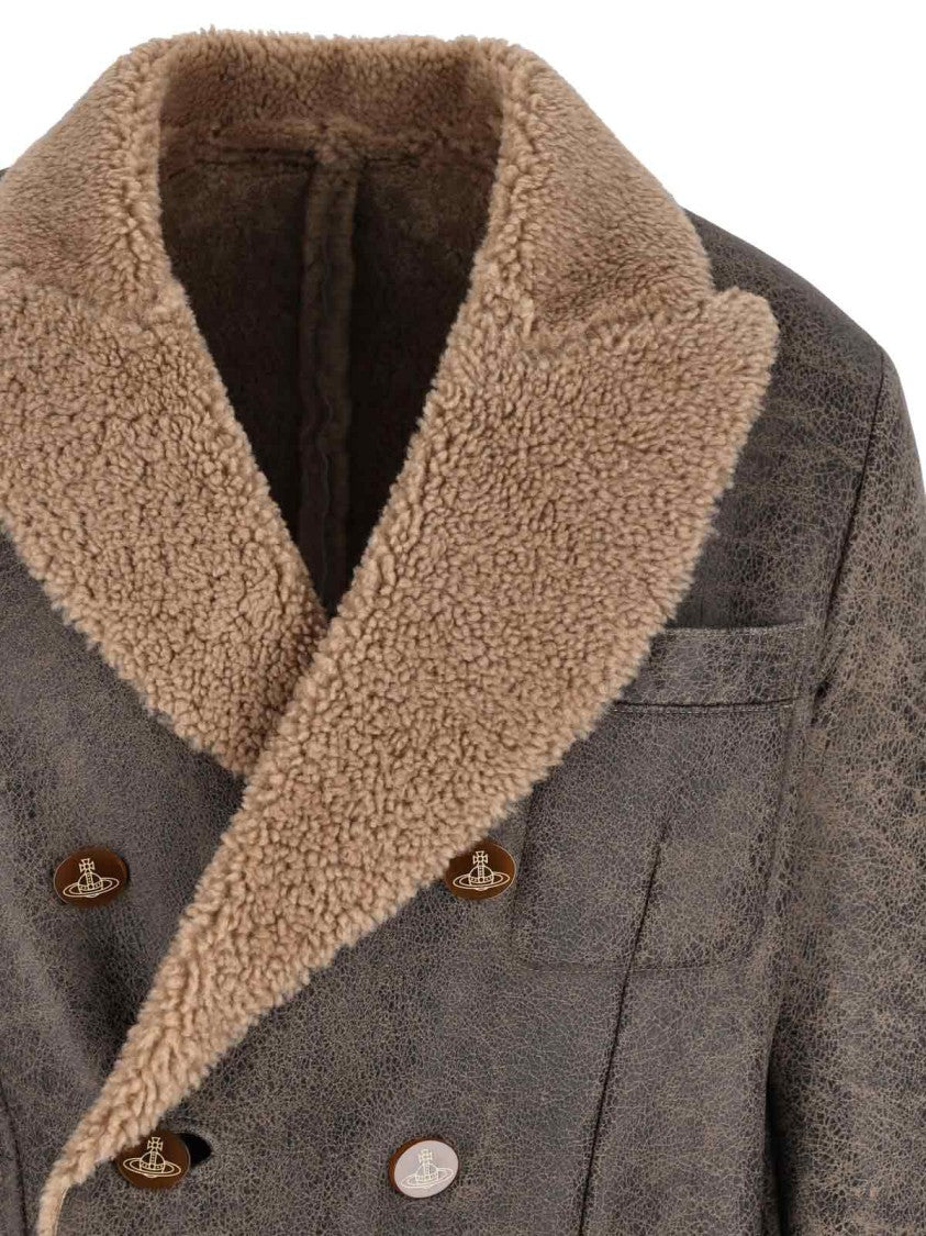 Vivienne Westwood Double-Breasted Shearling And Lambskin Coat – Brown