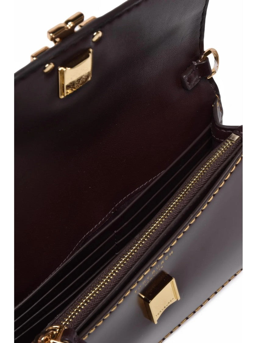 Tory Burch Brown Calfskin Logo Shoulder Bag