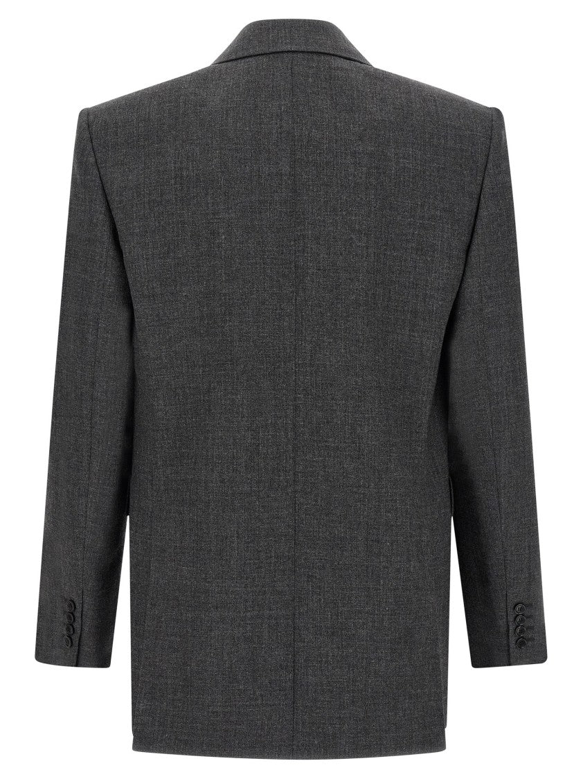 Saint Laurent Double-Breasted Mélange Wool Blazer