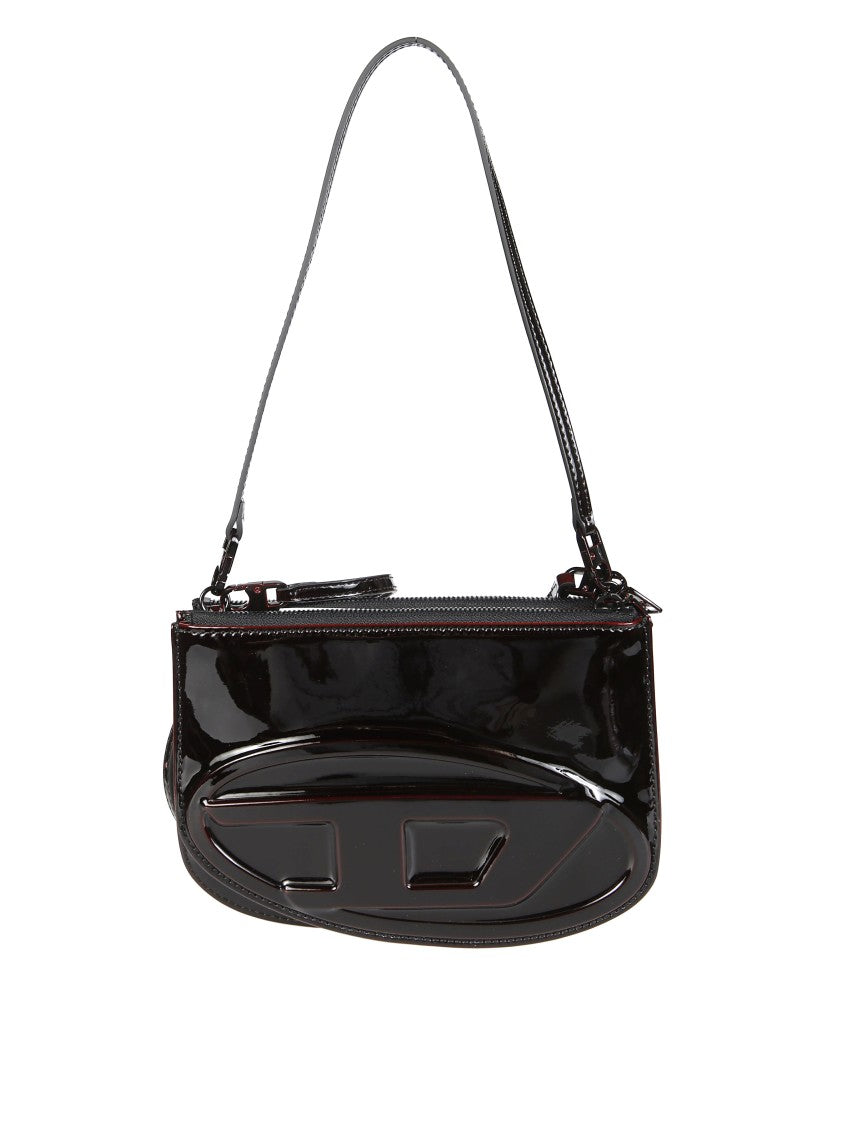 Diesel Patent Finish Shoulder Bag With Oval Emblem Detail