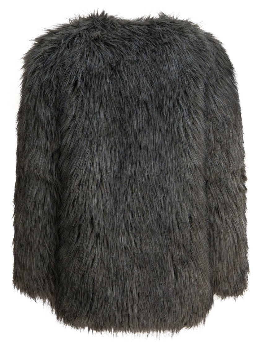 Thelaurent Cropped Fur-Texture Jacket With Collarless Neckline