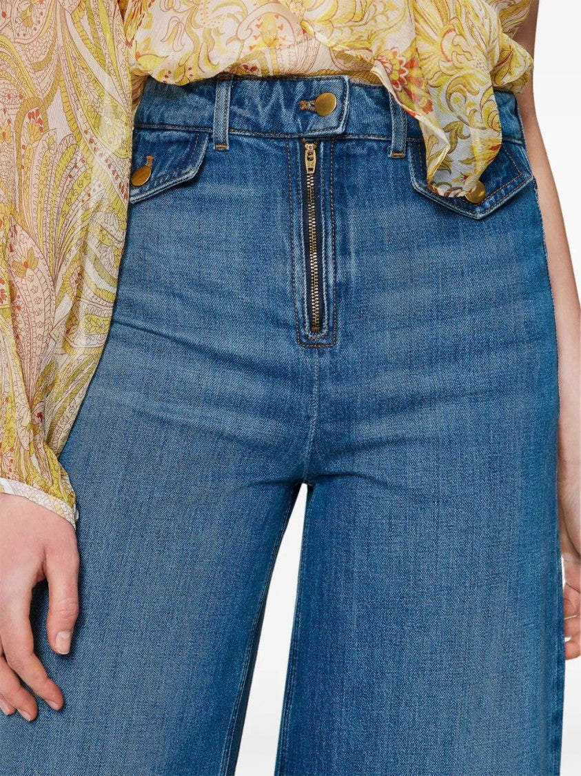 Twin-Set Wide-Leg High-Waisted Jeans With Distinctive Zip Fly
