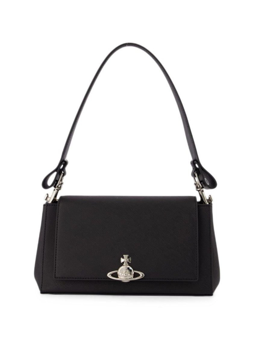 Vivienne Westwood Structured Handbag With Metallic Emblem And Top Handle