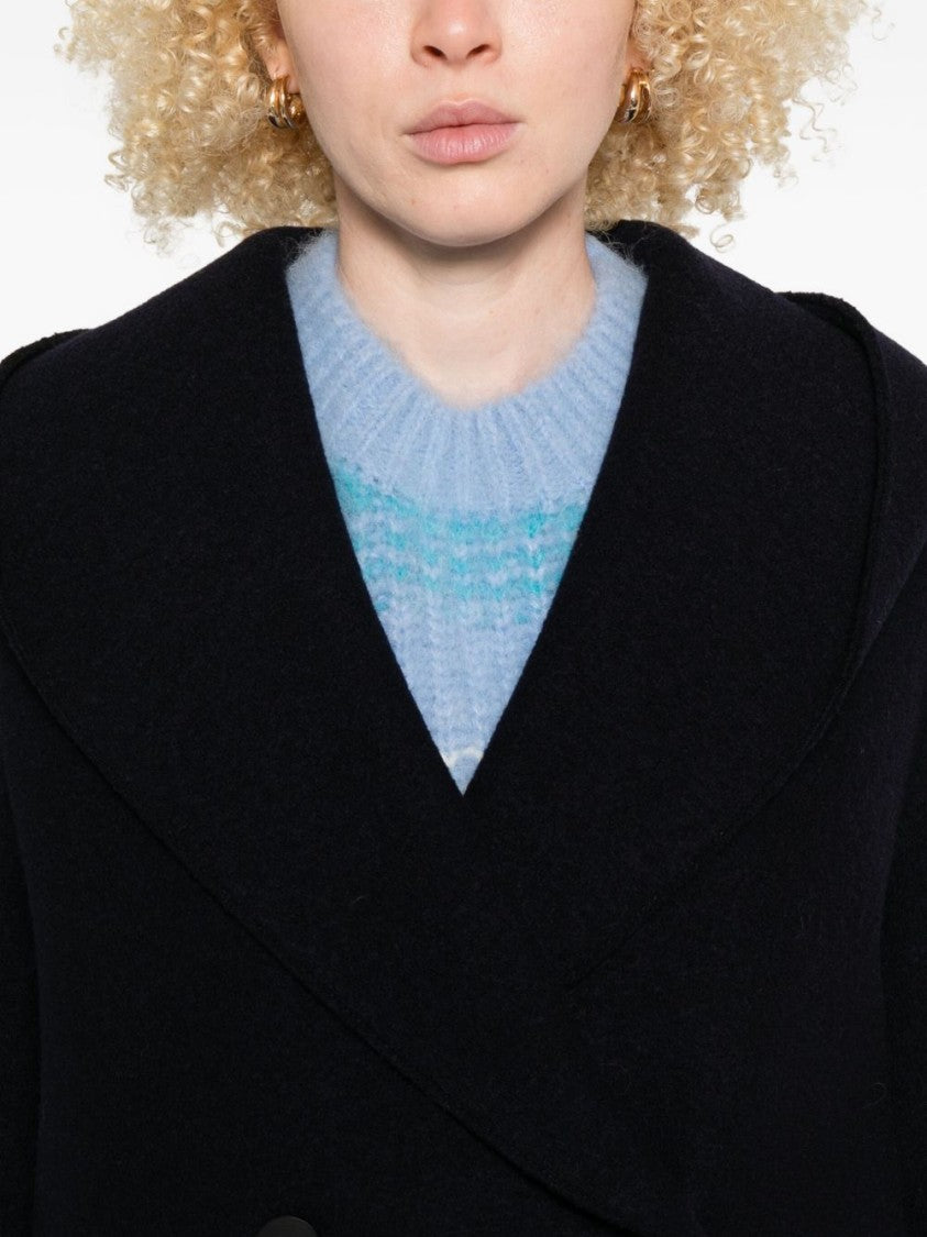 Harris Wharf London Boxy Blue Giacconi Coat With Oversized Collar