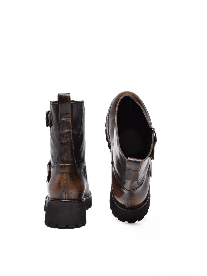 Ducanero Brown Leather Buckle Biker Boots