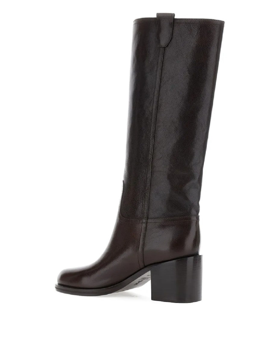 Brunello Cucinelli Polished Leather Mid-Calf Boots With Block Heel