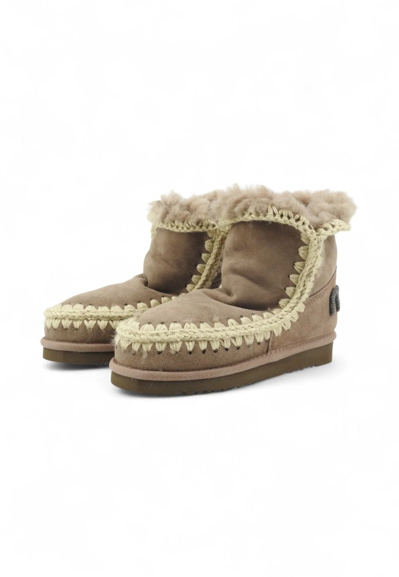 Mou Glitter Logo Sheepskin Ankle Boots