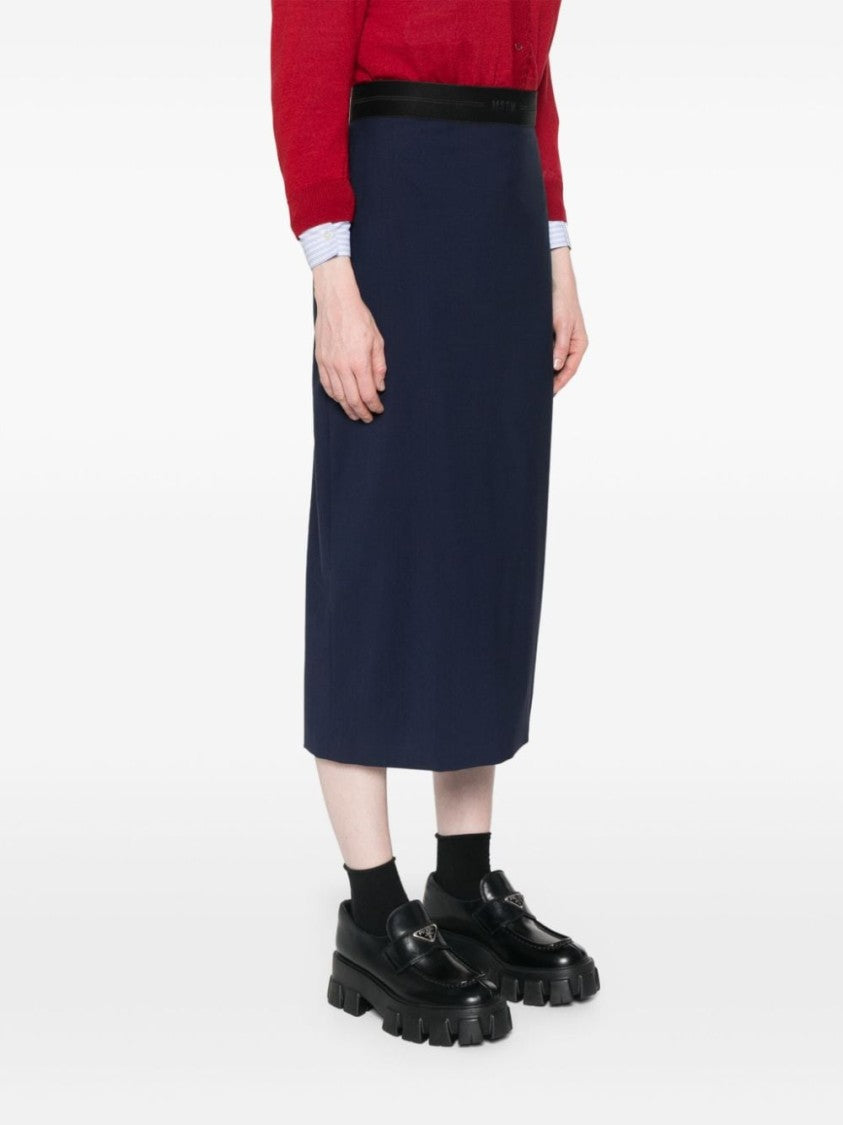 Msgm Navy Blue Classic Long Skirt