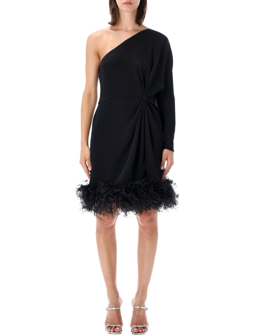 Valentino Garavani One-Shoulder Feather Hem Mini Dress