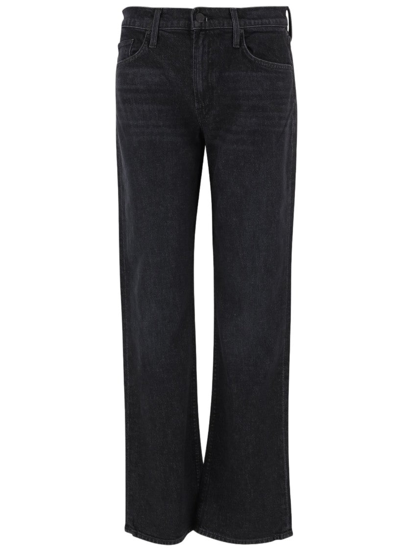 Mother Washed Black Stretch Cotton Jeans With Classic Five-Pocket Design