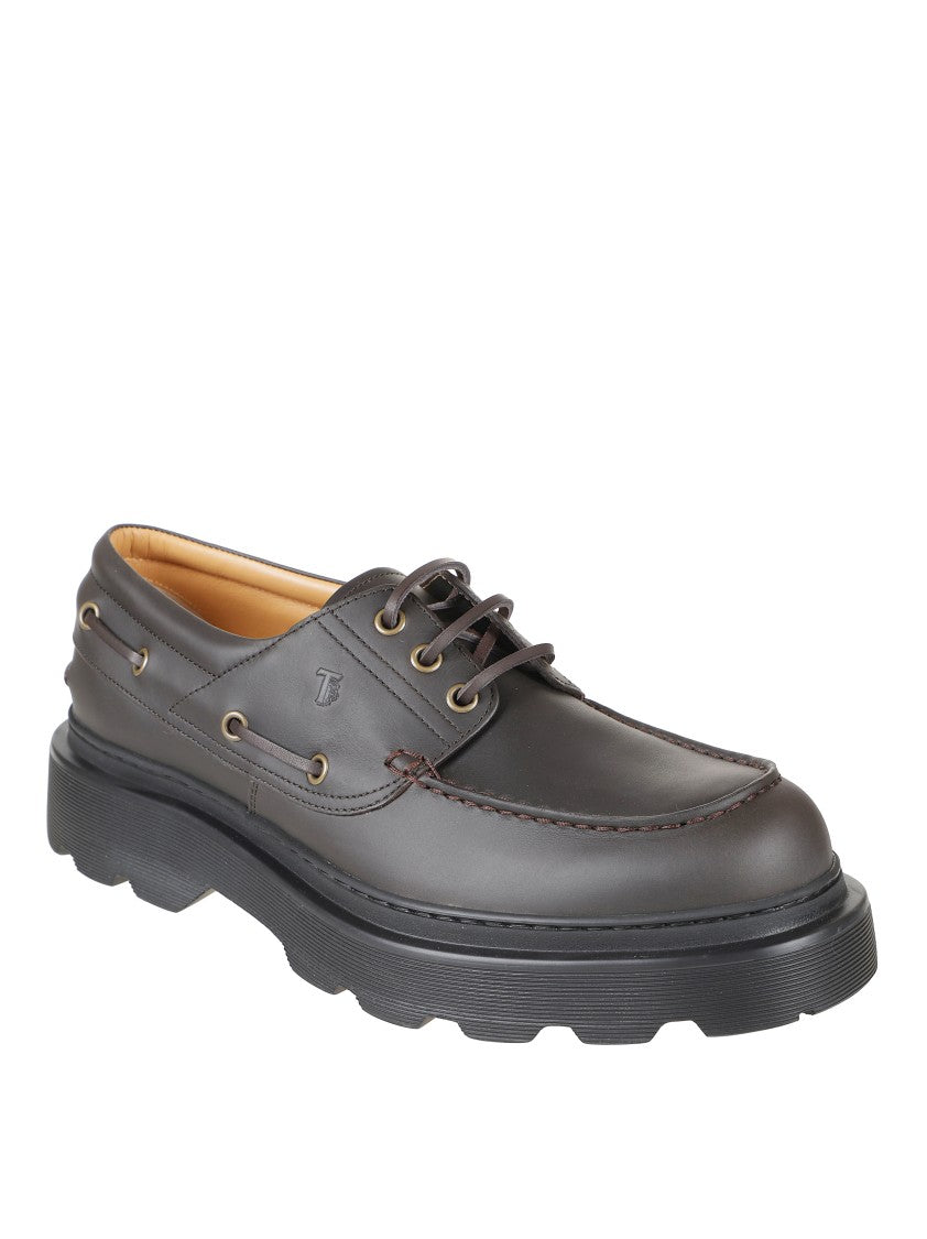 Tod's Brown Leather Loafers With Rounded Toe And Chunky Sole