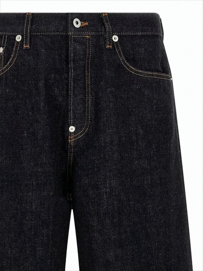 Kenzo Wide-Leg Denim Pants With Cuffed Hem And Back Leather Patch