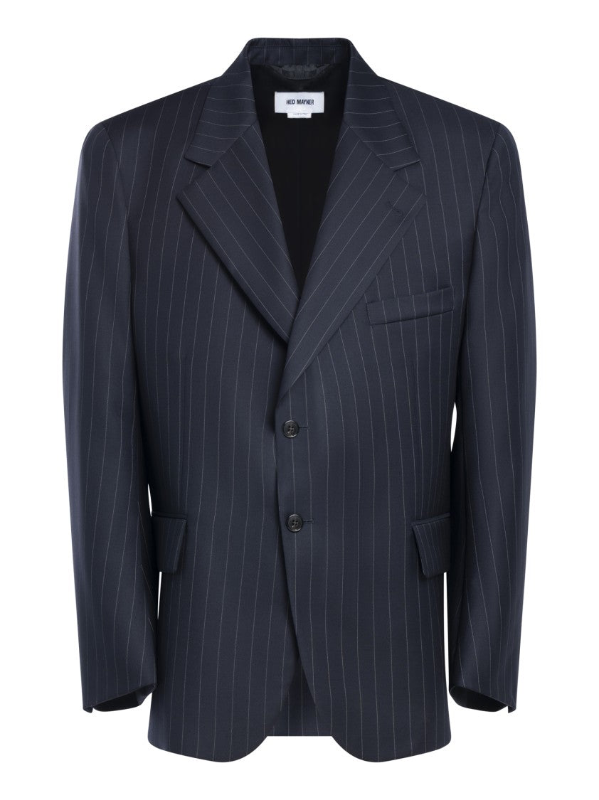 Hed Mayner Navy Blue Pinstripe Single-Breasted Blazer