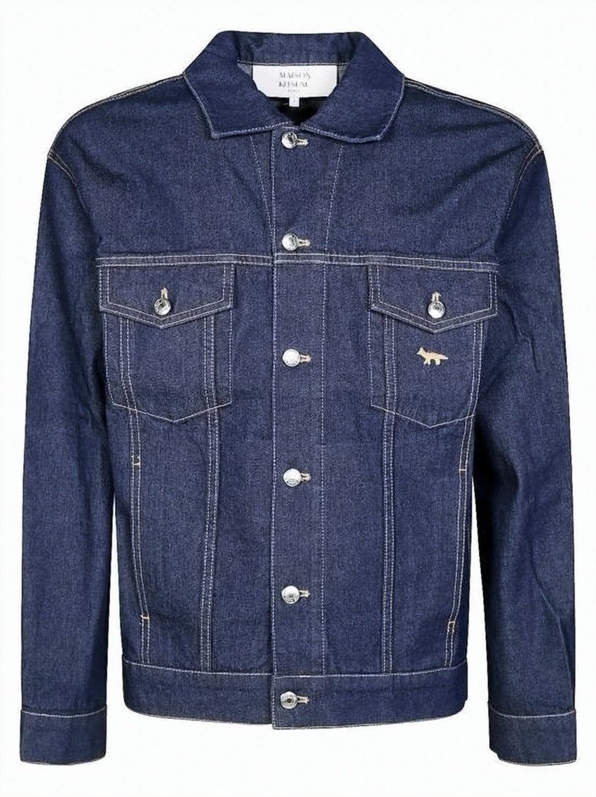 Maison Kitsuné Classic Denim Jacket With Structured Silhouette And Embroidered Detail