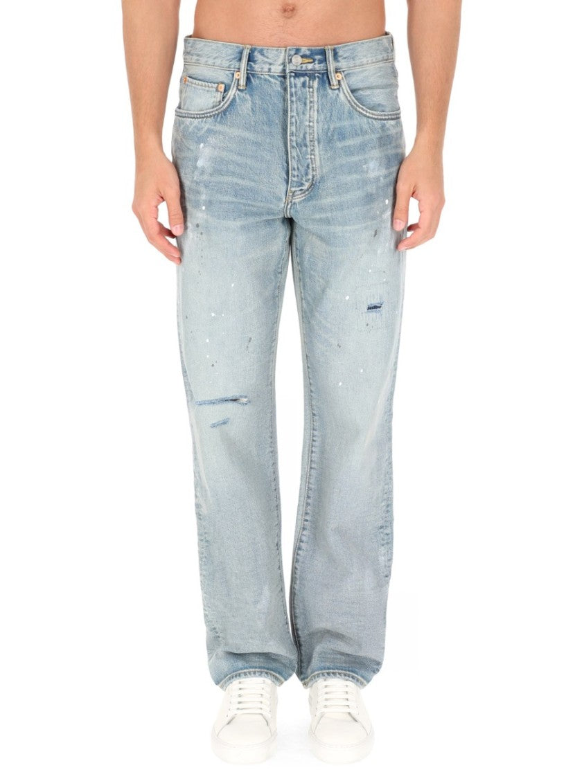 Purple Brand Relaxed Fit Light Blue Denim Jeans With Distressed Detailing