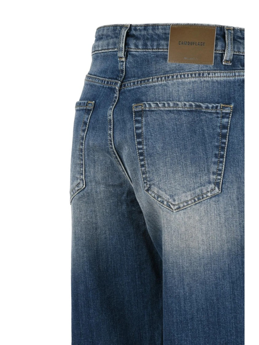 Camouflage Straight-Leg Blue Camouflage Denim Jeans With Classic Five-Pocket Design