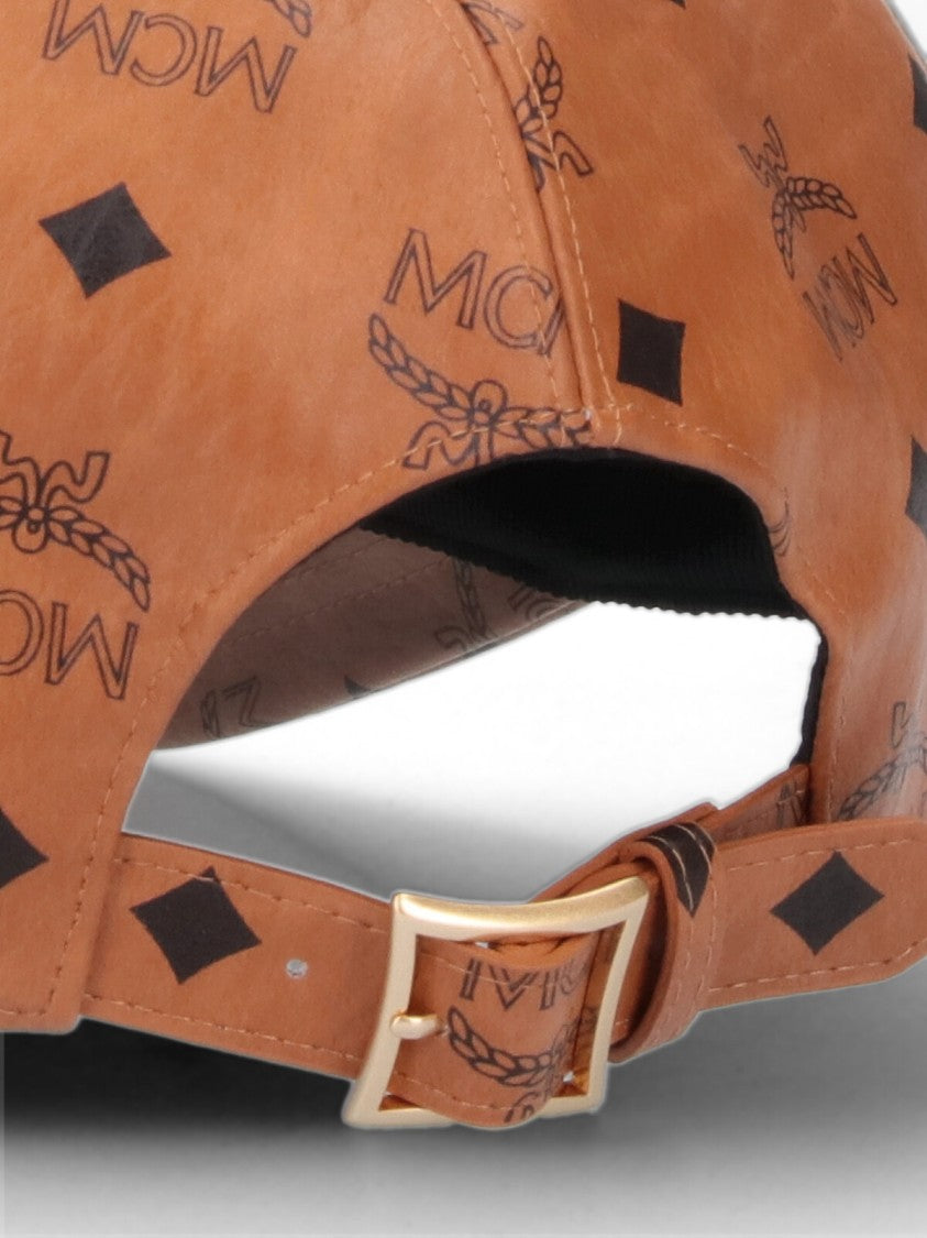 Mcm Baseball Hat, In Brown "Visetos", Logo Print Motif
