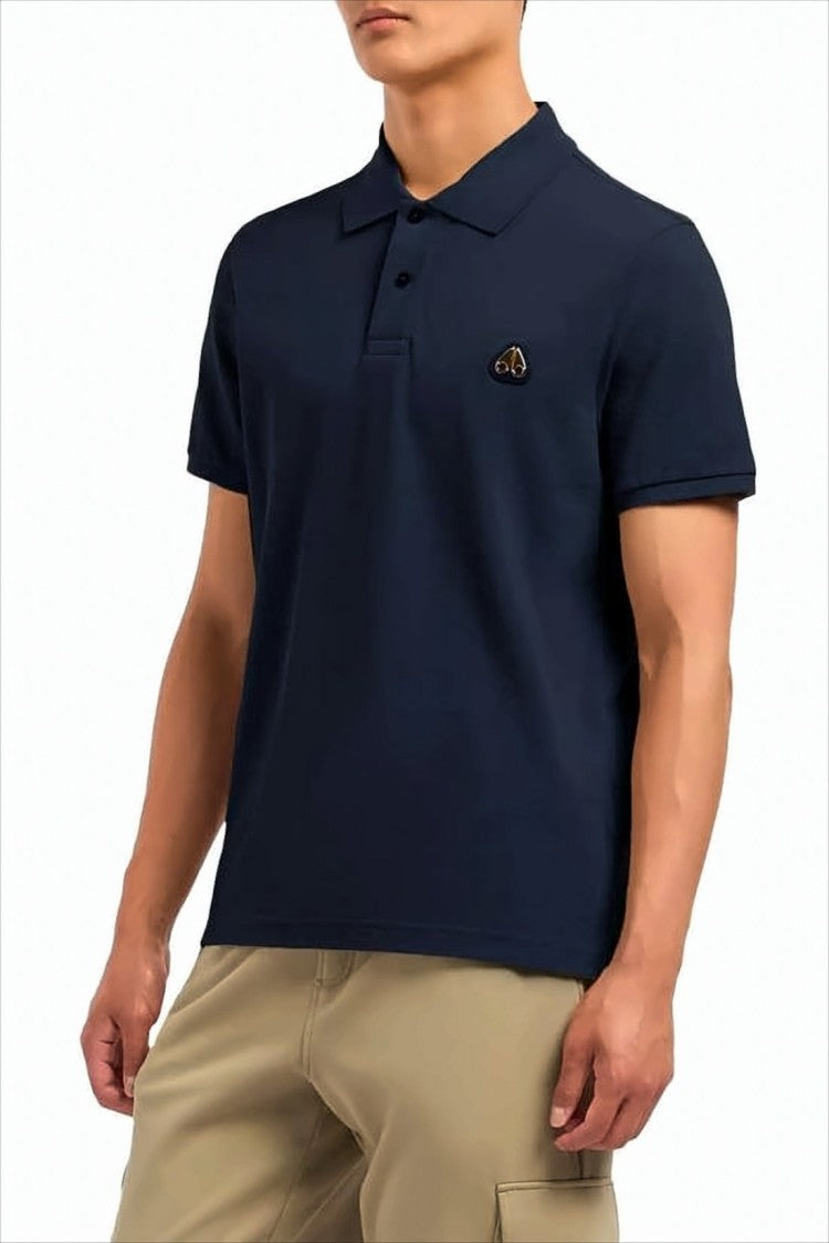 Moose Knuckles Blue Short-Sleeve Polo Shirt With Traditional Collar