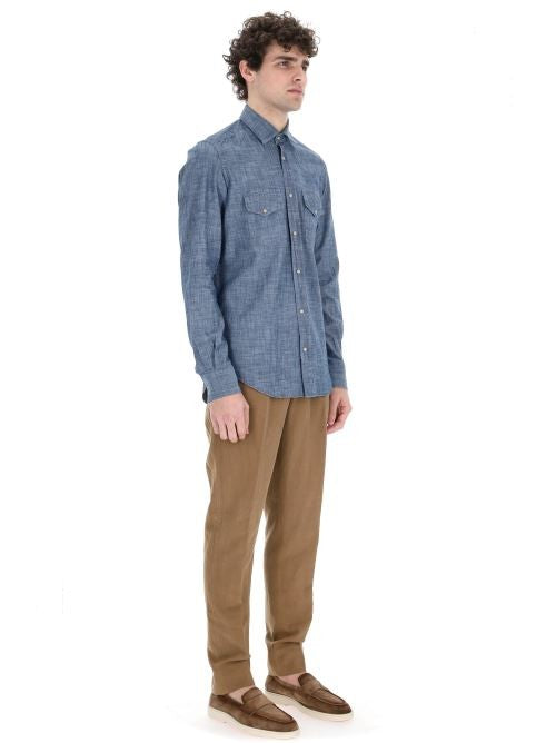 Eleventy Lightweight Western Denim Casual Shirt