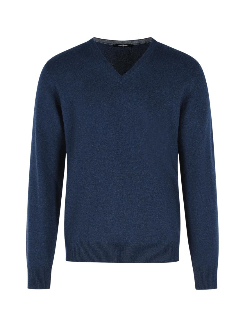 Gran Sasso Deep V-Neck Ribbed Cashmere Sweater