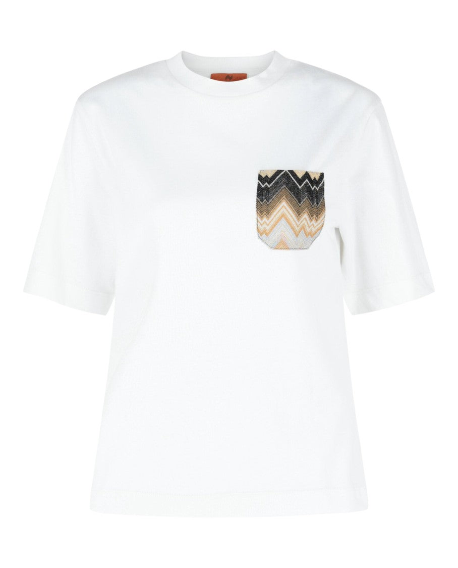 M Missoni Cotton T-Shirt With Zig Zag Embroidered Pocket