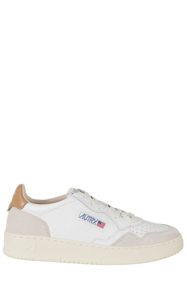 Autry White Mustard Medalist Low Suede Inserts Leather Sneakers