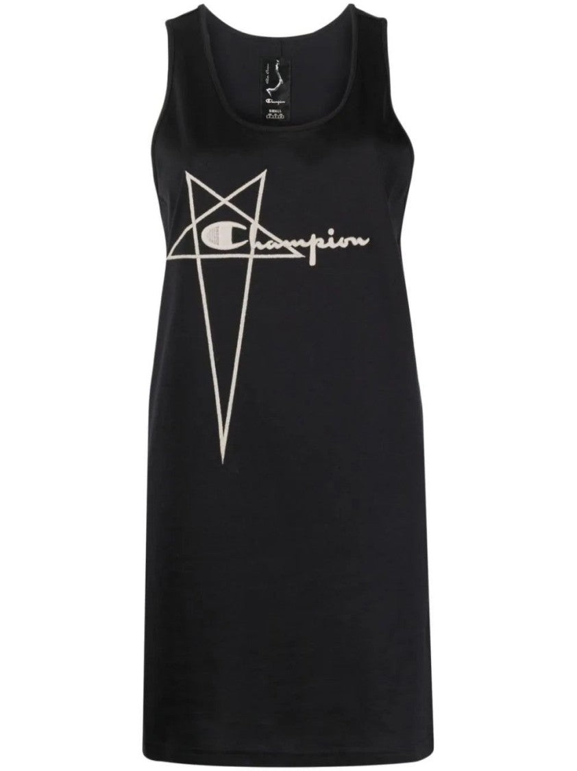 Rick Owens X Champion Sleeveless Mini Dress With Prominent Logo Graphic